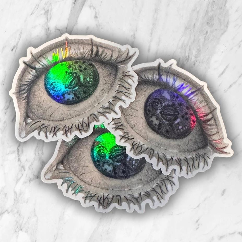 Planetary Eye Sticker | Cosmic Gaze: Black and White Eye Sticker with Glittering Galaxy Accents